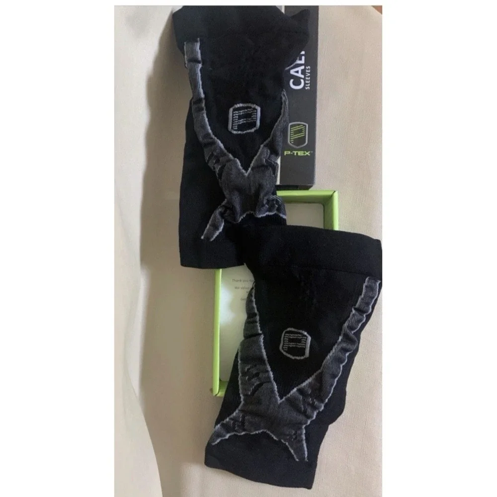 P-TEX Pro Knit Compression Calf Sleeves Black Gray Large Pair RN 104141